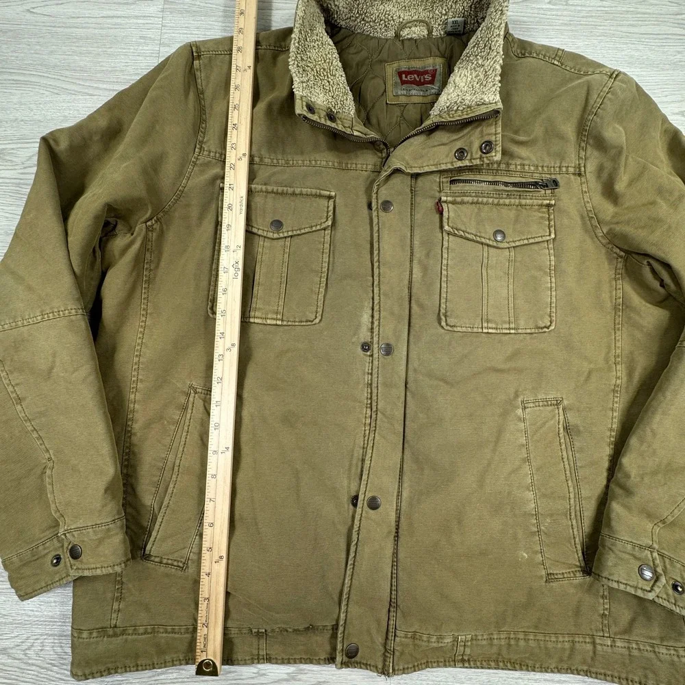 Levi's Men's Sherpa Collar Canvas Field Jacket Khaki XXL Quilted Lined Workwear
